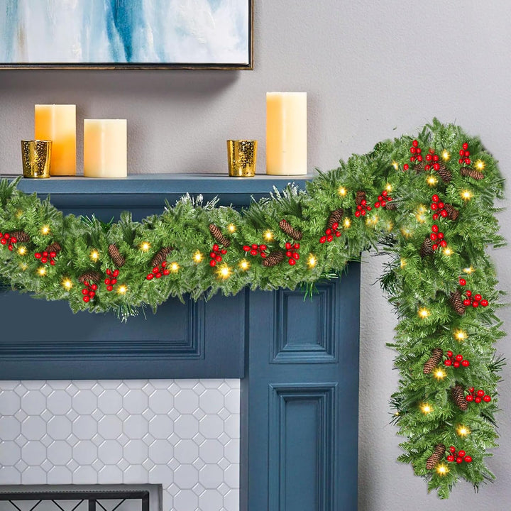 Tannengirlande mit Beleuchtung - 270cm Weihnachtsgirlande mit Beleuchtung 4m 30pcs Warmen LED Lichte