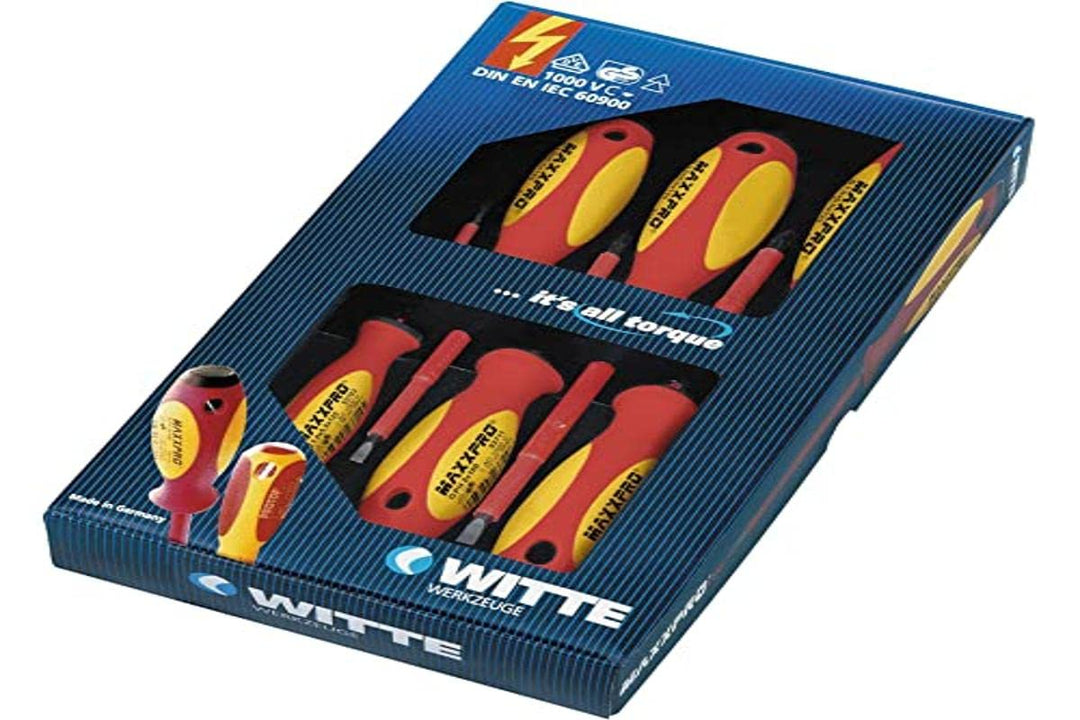 Witte 653744 Maxxpro-Schraubendreher-Satz 5-teilig, VDE SB/PZ 1/PZ 2 in Kartonverpackung