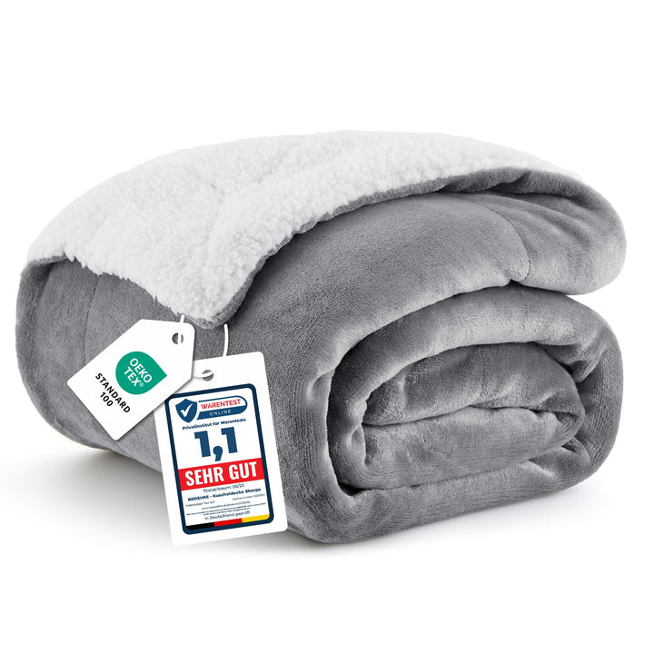 BEDSURE Decke Sofa Kuscheldecke Grau - warm Sherpa Sofaüberwurf Decke, Dicke Sofadecke Couchdecke, 1
