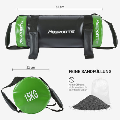 MSPORTS Power Bag Premium 5-30 kg Fitness Bag - Sandsack für Functional Fitness Gewichtssack 15 kg