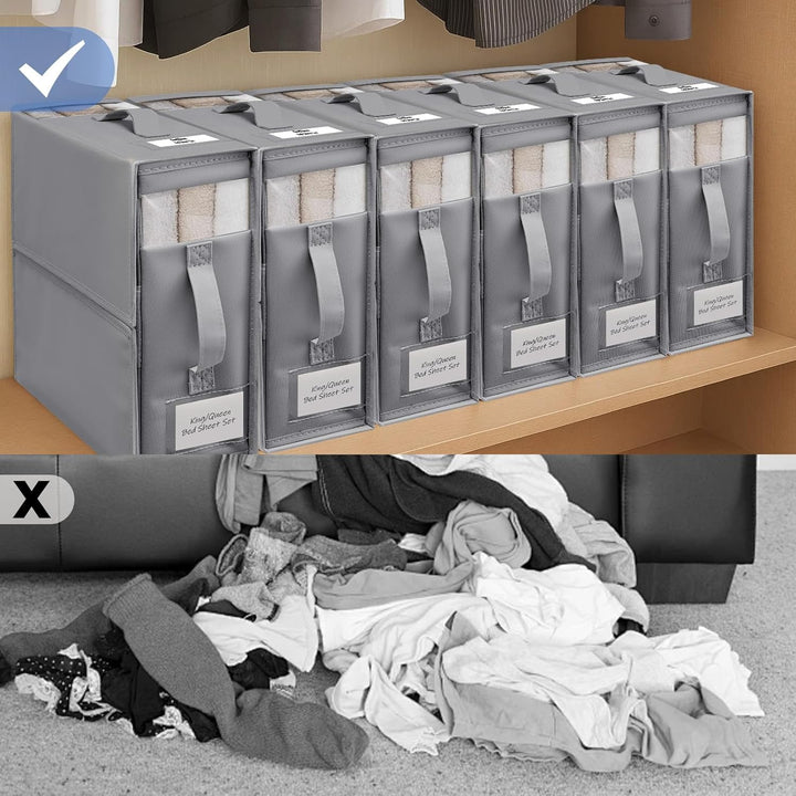 6 Stück Bettwäsche Aufbewahrung Organizer Faltbare Aufbewahrungsbox mit Fenster &amp; Etikett Unterbett