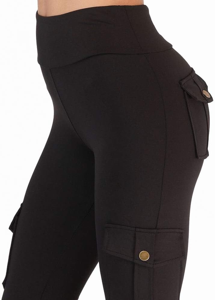 Nuofengkudu Damen High Waist Sporthose Leggings mit Taschen, Schwarz