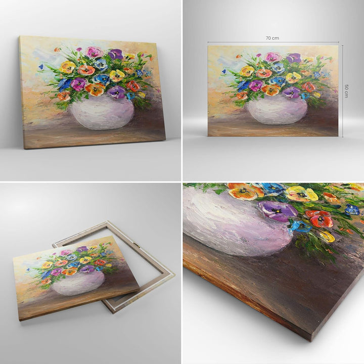 Bilder auf Leinwand Blumen Blumenstrauss Vase bunt Leinwandbild 70x50cm Wandbilder Dekoration Wohnzi