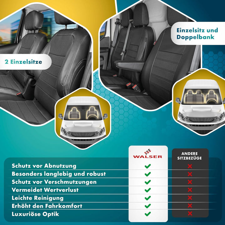 Walser Premium Transporter Sitzbezüge für Mercedes-Benz Sprinter 06/2006-Heute, Einzelsitzbezug + Do