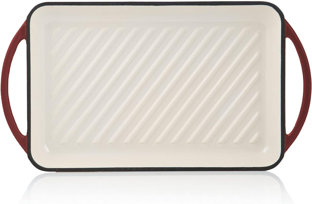 Mahlzeit Gusseisen-Grillplatte Emailliert | Dark Cherry | 39,5 x 22 x 3,5 cm | Grill Platte Gusseise