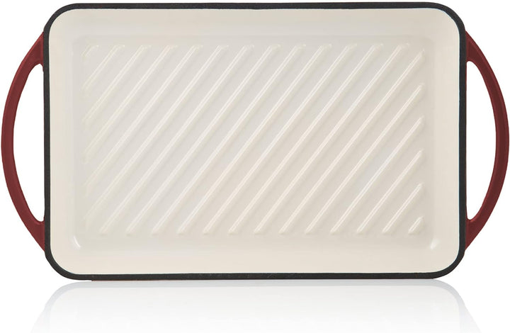 Mahlzeit Gusseisen-Grillplatte Emailliert | Dark Cherry | 39,5 x 22 x 3,5 cm | Grill Platte Gusseise