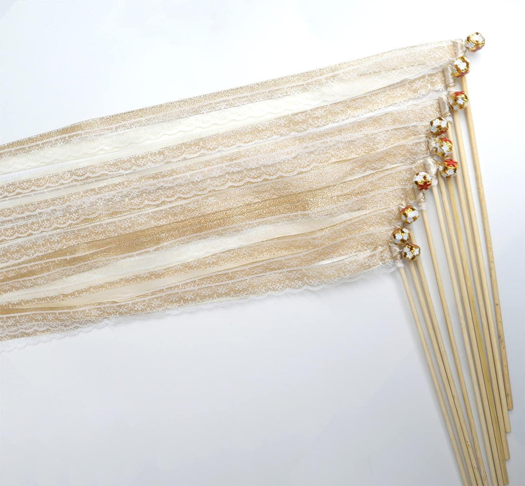 30x Wedding Wands Zauberstäbe mit Glocken,Spitzen Luftschlangen Seide Fee Stick,Lace Ivory Ribbon Wa