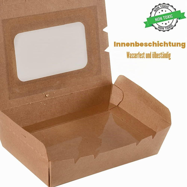50 Stücke Kraftpapier Lunchbox 500ml/17oz, Kraftkarton Snackboxen, Take Away Box, mit Fenster, Öl un
