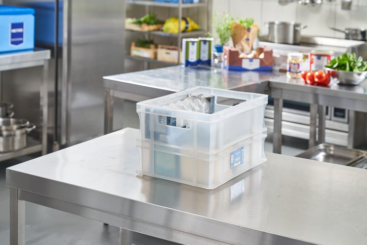 METRO Professional Eurobox, PP, 40 x 30 x 24 cm, 22 L, 20 kg, milchig, stapelbar, Handgriffe, weiss,