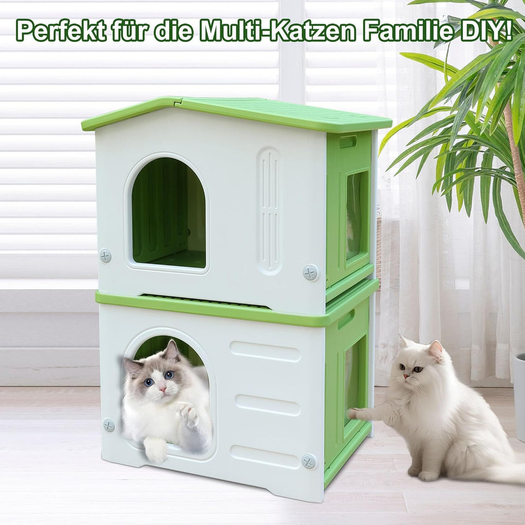 Kunststoff-Katzenhaus für Outdoor Indoor-Gebrauch, stapelbar verwilderte Katze Unterschlupf Indoor-K