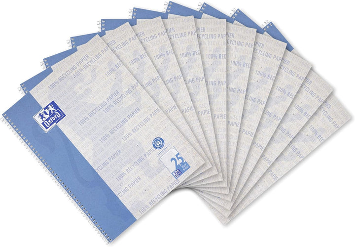 Oxford Recycling Collegeblock A4 liniert mit weissem Rand, 80 Blatt, 10 Stück, A4 liniert mit weisse