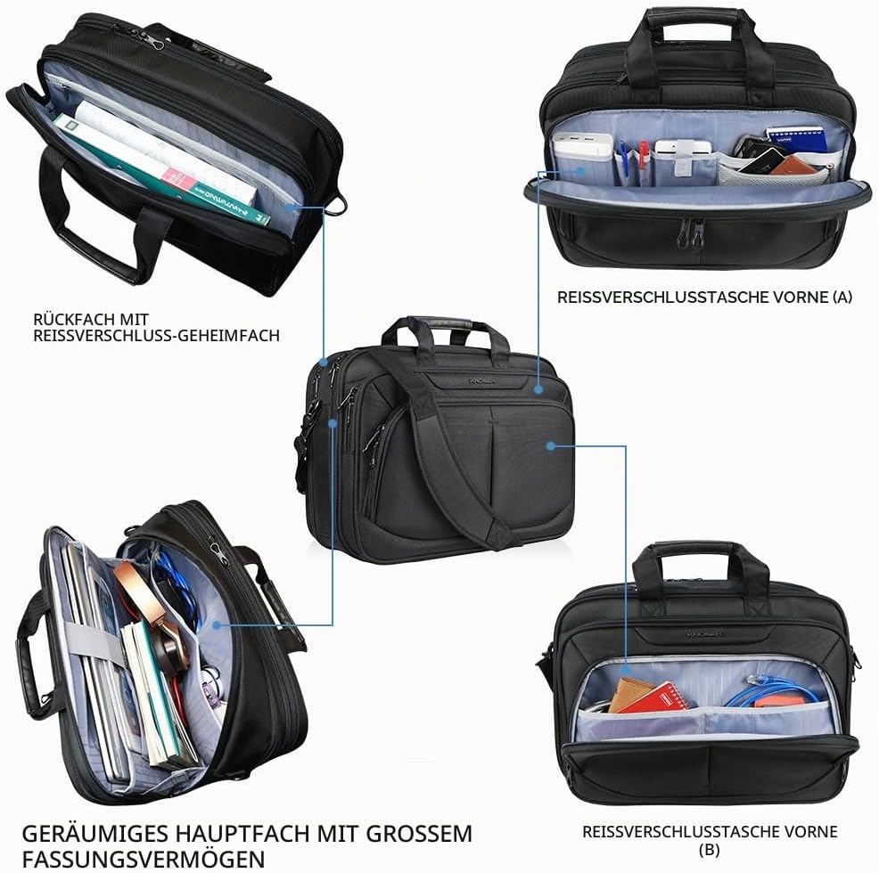 KROSER LaptopTasche 18" Upgrade Erweiterbare Leichte Aktentasche für 17,3" Laptop Premium Arbeitstas