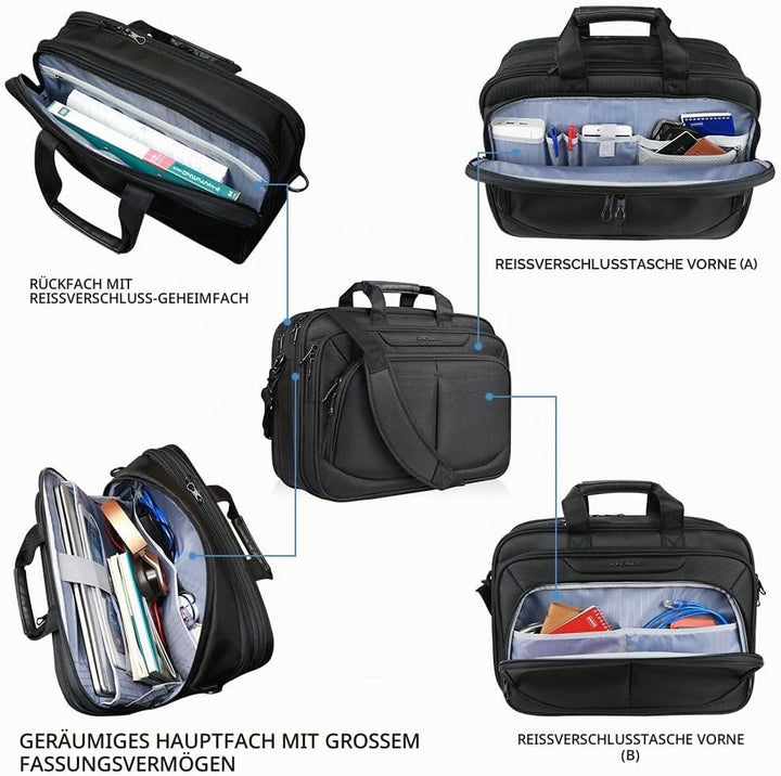KROSER LaptopTasche 18" Upgrade Erweiterbare Leichte Aktentasche für 17,3" Laptop Premium Arbeitstas