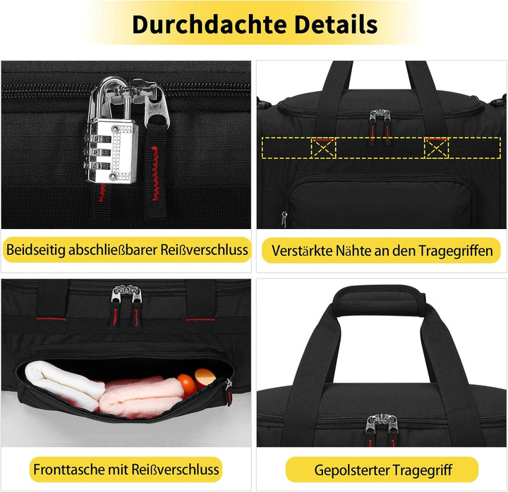 ZZY 55L Sporttasche Herren mit 2 Seitentaschen grosse Reisetasche für Fitness, Training und Reisen 5