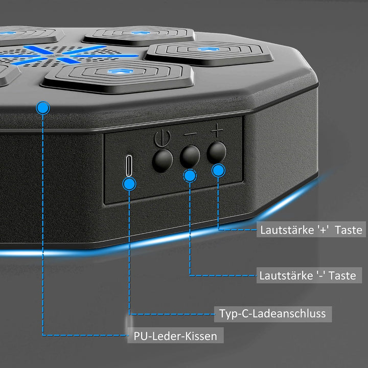 SPORTNOW Music Boxing Machine, Smart Boxziel für Erwachsene, Schwarz | Wandmontiertes Boxziel mit LE
