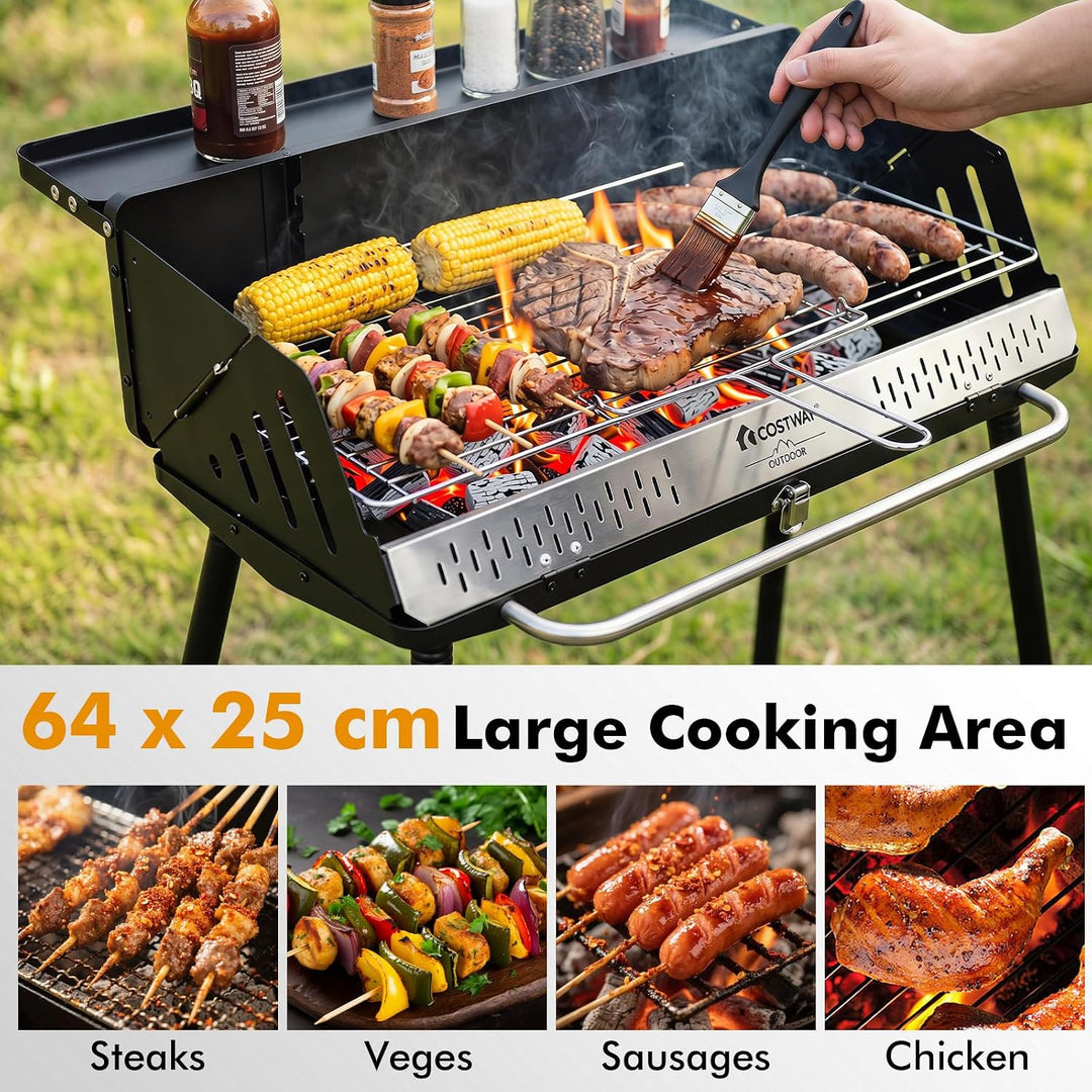 COSTWAY Holzkohlegrill tragbar, Tischgrill &amp; Standgrill, 47 x 81 x 85 cm | Campinggrill mit abnehmba