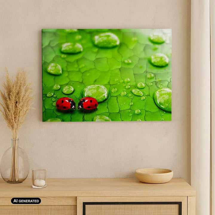 Bilder auf Leinwand 100x70cm Leinwandbild Marienkäfer Gras Blatt Tropfen Gross Wanddeko Bild Schlafz