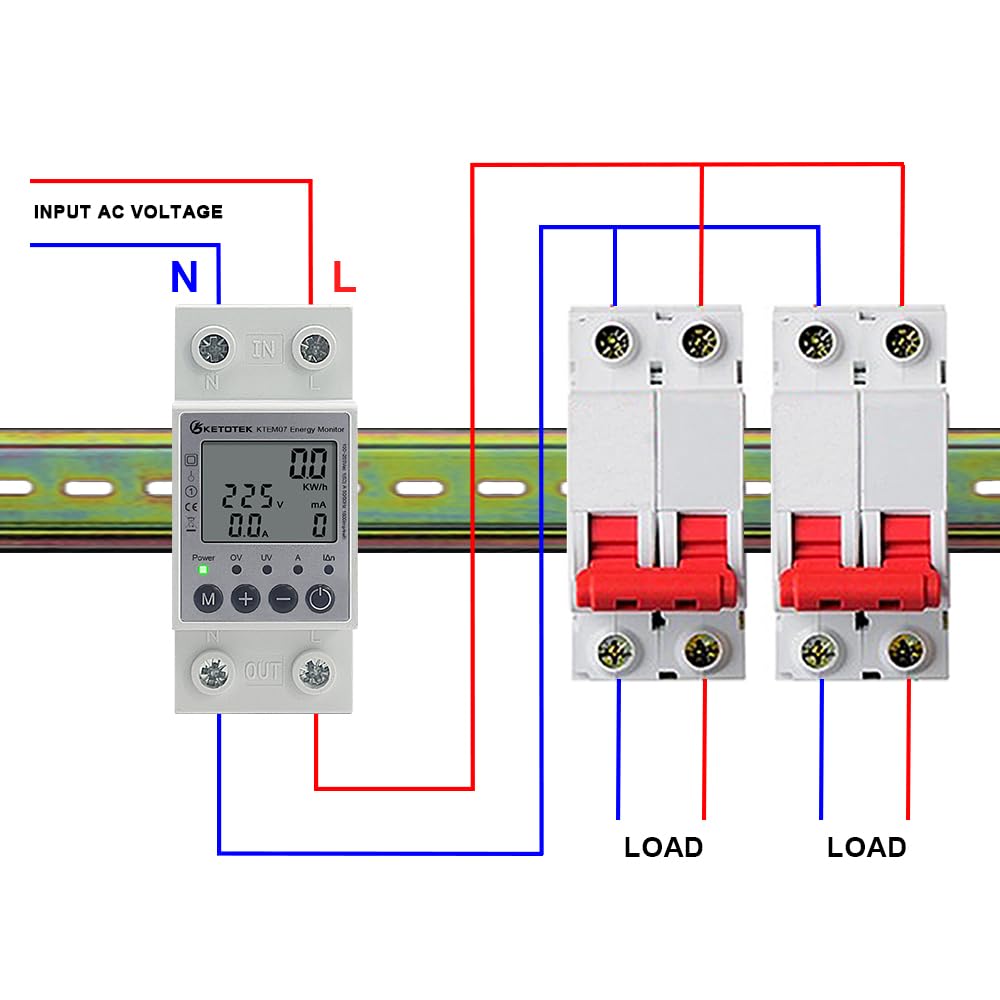 KETOTEK LCD Digitaler Wechselstromzähler Stromzähler Hutschiene 1 Phasig Energiezähler KWh Zähler Le