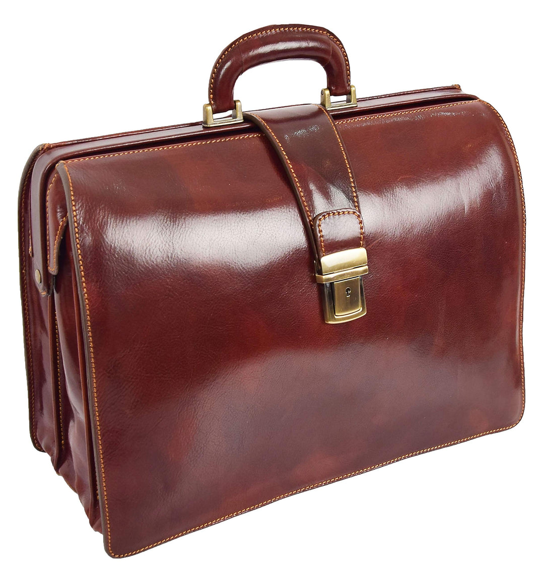 A1 FASHION GOODS Italienisches Leder Aktentasche für Ärzte Geschäft Profis Gladstone Tasche Braun Dj