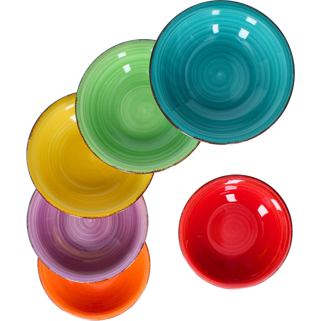 MamboCat 6x Suppen-Teller Uni bunt I Steingut-Geschirr 6 Personen - Teller-Set farbenfrohes Design I