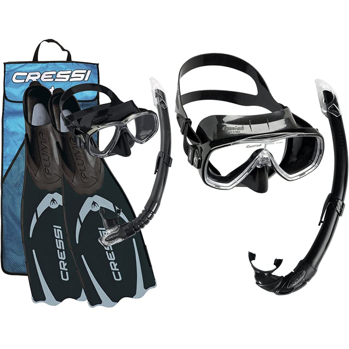 Cressi Pluma / Pluma Bag - Premium Flossen Set Schwarz/Silber - Schnorchel Set 41/42 Bundle mit Tauc
