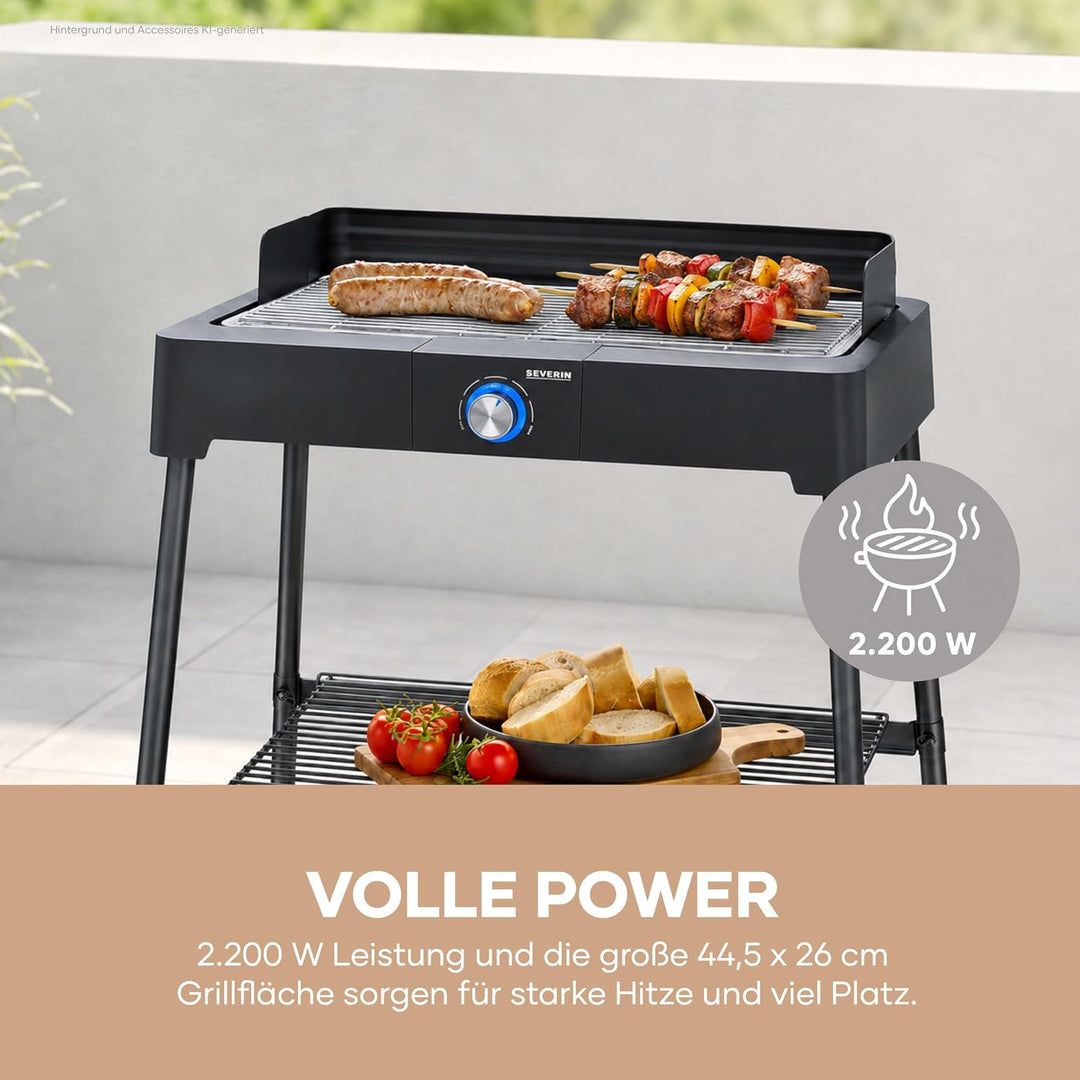 SEVERIN Standgrill mit Edelstahl-Grillrost und Standuntergestell und Ablagerost, Elektrogrill mit sc