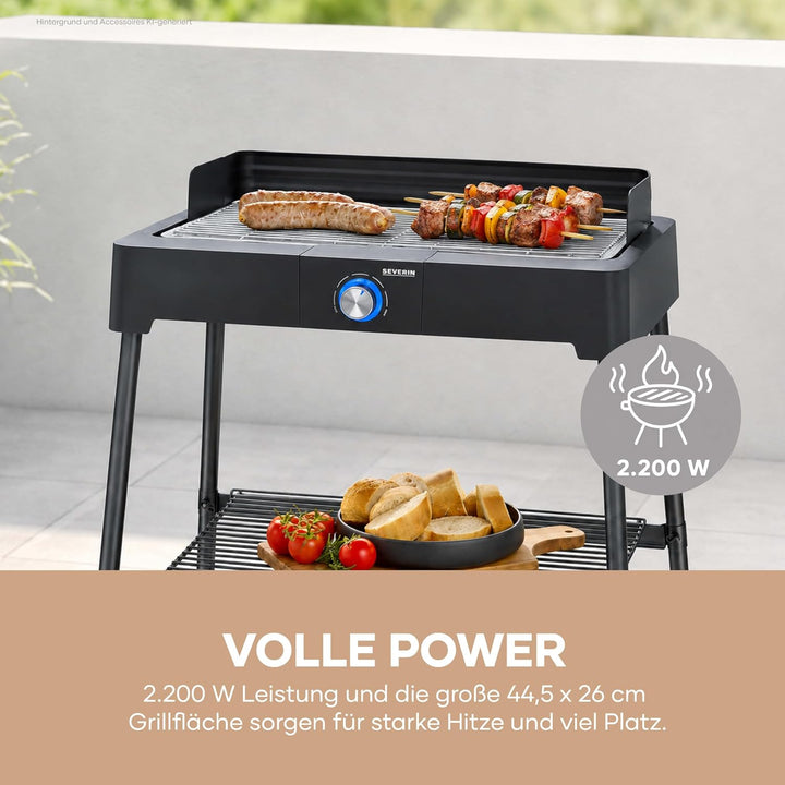 SEVERIN Standgrill mit Edelstahl-Grillrost und Standuntergestell und Ablagerost, Elektrogrill mit sc