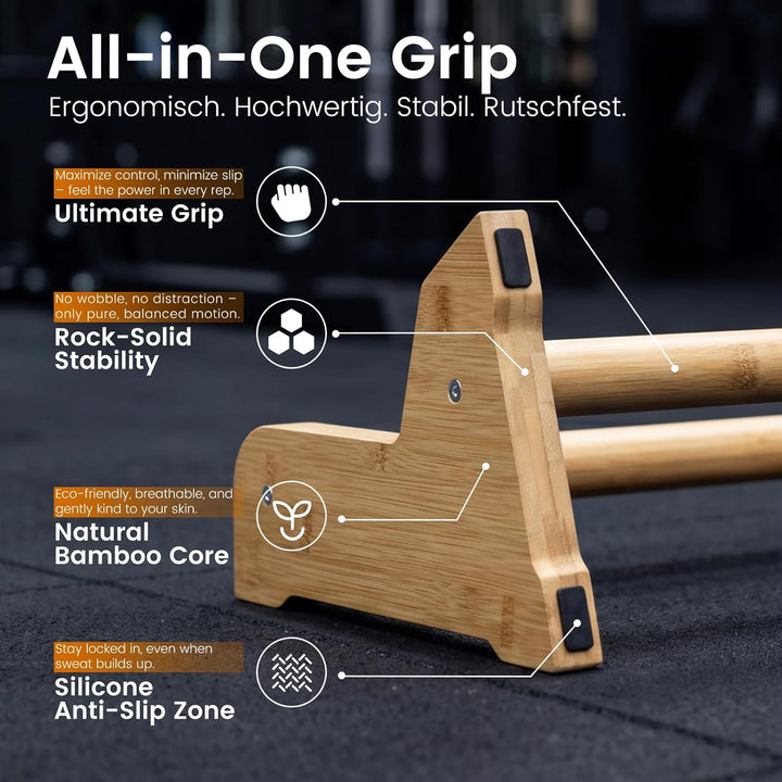 3-in-1 Calisthenics Equipment - Handstand Griffe Holz - Gelenksschonende Parallettes Ergonomische -