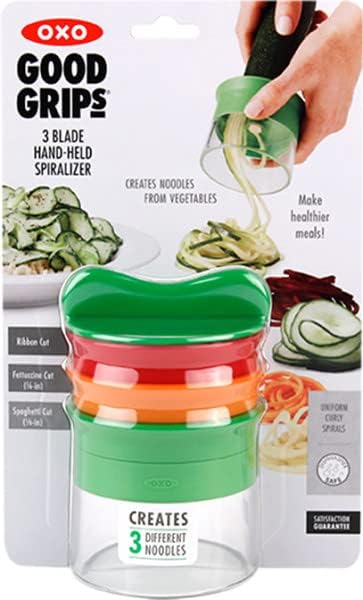 OXO Good Grips Hand-Spiralschneider mit 3 Klingen aus mehrfarbigem Edelstahl 3-Blade, 3-Blade