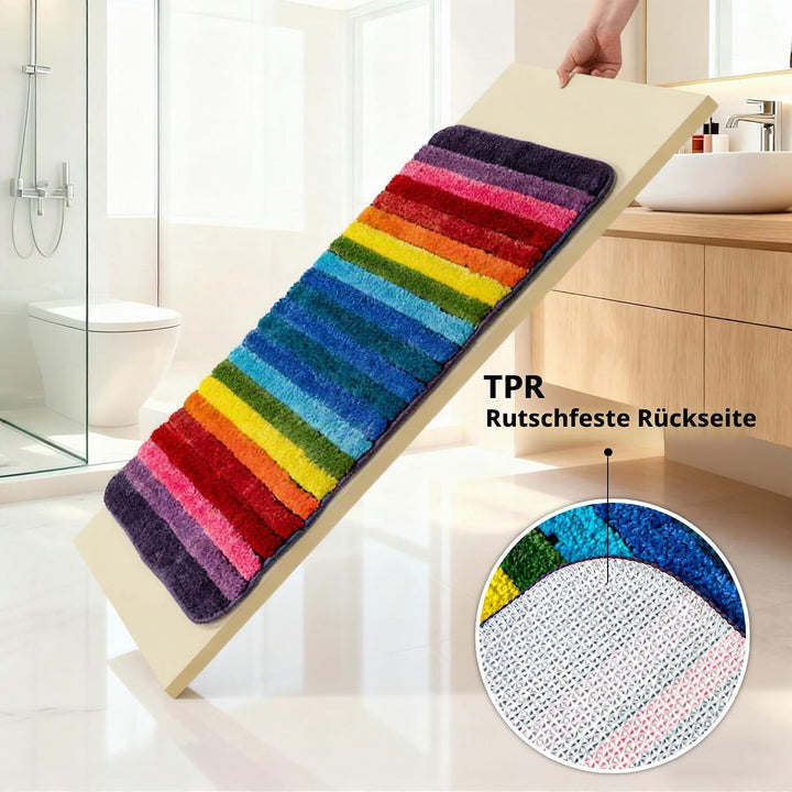 NIENLCIP Regenbogen-Badematte, Bunte Badezimmerteppiche, superweich und saugfähig, Mikrofaser-Plüsch