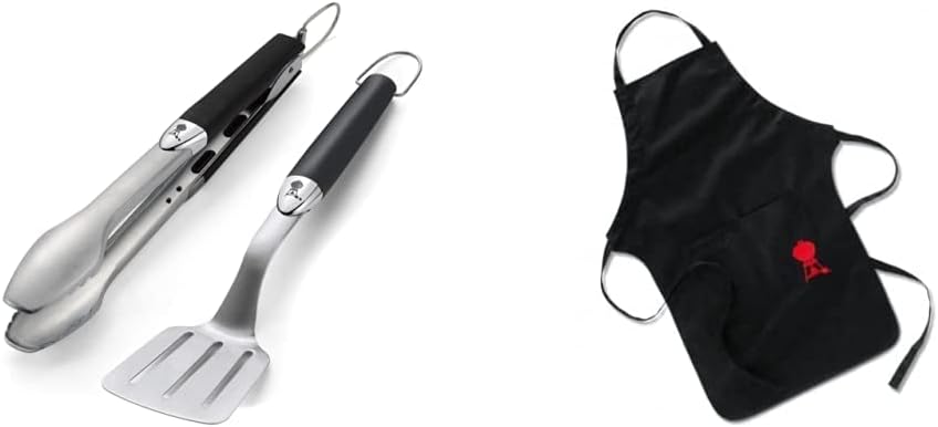 Weber 6645 Original Portable 2-Piece Stainless Steel Tool Set & 6474 Grillschürze, schwarz mit rotem