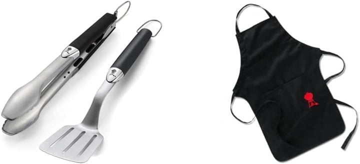 Weber 6645 Original Portable 2-Piece Stainless Steel Tool Set & 6474 Grillschürze, schwarz mit rotem