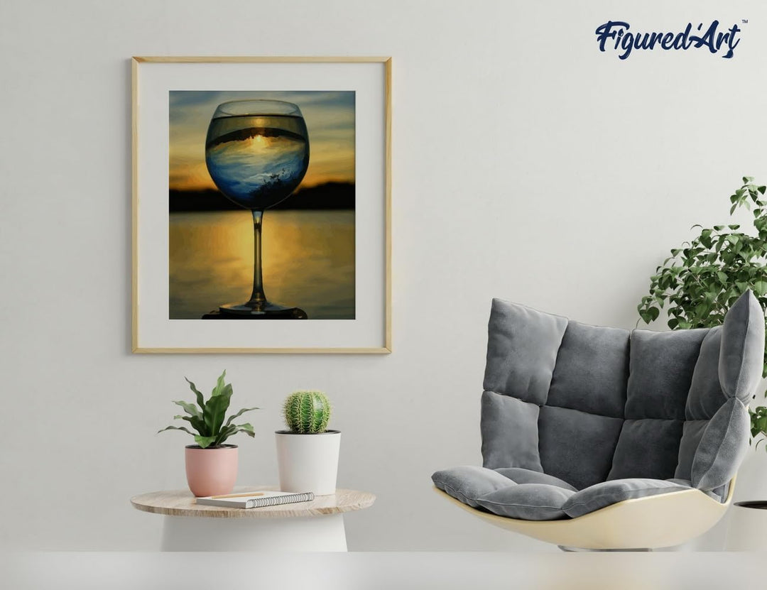 Figured'Art Malen Nach Zahlen Erwachsene Mit Rahmen Glas Wein und mit Aussicht auf den Horizont - Pa