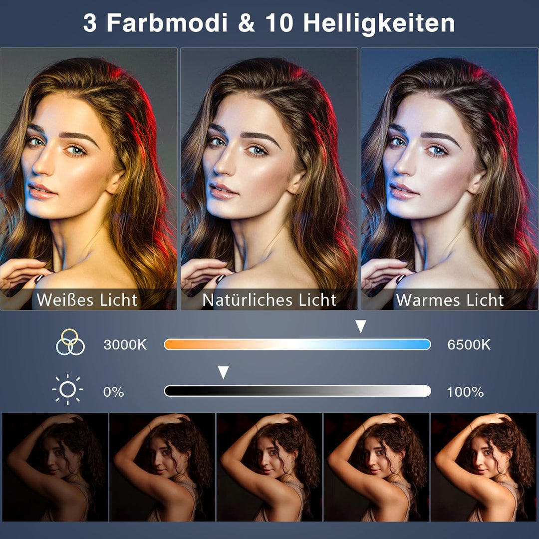 Ringlicht mit Stativ,Ring Light Tisch Selfie Licht Ringleuchte Lichtring,10.5 Zoll 3 Lichtfarben LED