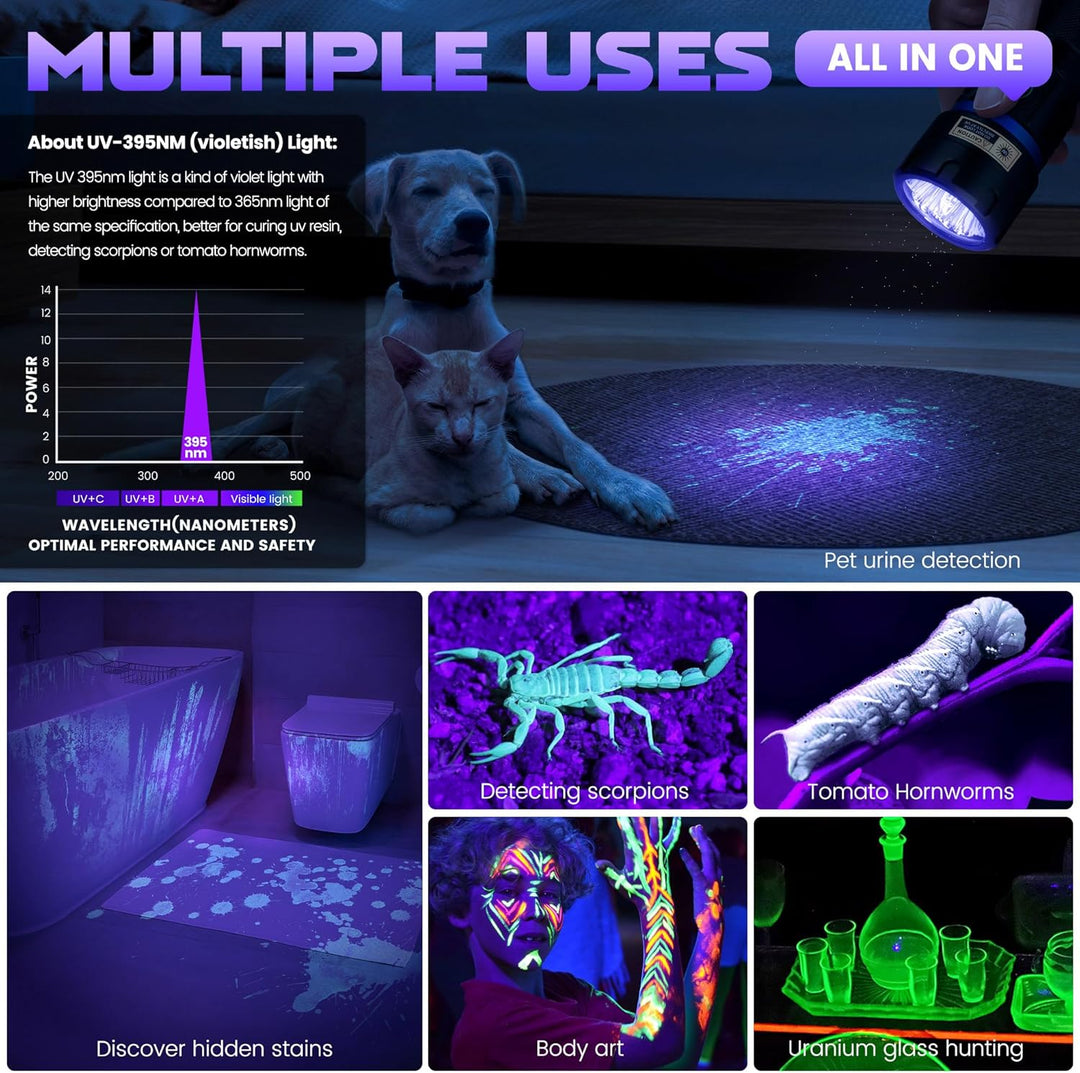 DARKBEAM UV Taschenlampe Schwarzlicht 395nm, 6xLED Taschenlampen Ultraviolett Aufladbar 60W Hohe Lei