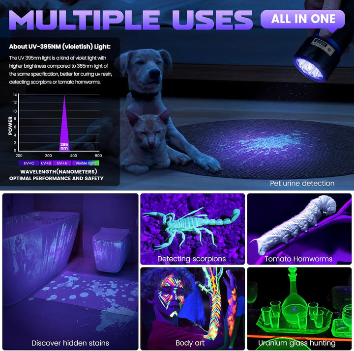 DARKBEAM UV Taschenlampe Schwarzlicht 395nm, 6xLED Taschenlampen Ultraviolett Aufladbar 60W Hohe Lei