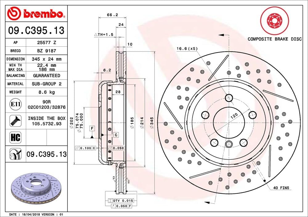 Brembo 09.C395.13 - Bremsscheibe bestehend aus 1 Stück, hinten