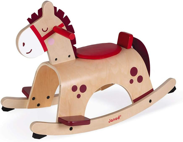 Janod - Holz Schaukelpferd ‘Pony’ - Babyspielzeug - Ideal zum Gleichgewicht Lernen - Anti-Kipp Syste