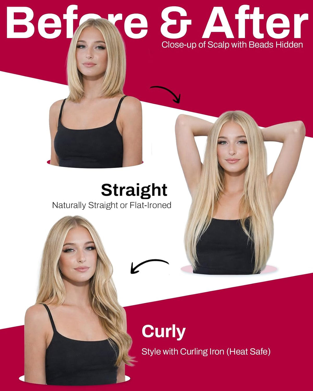 Moresoo Extensions Microring Echthaar 1g Cold Fusion Micro Ring Extensions Blond Strähnen 60cm Remy