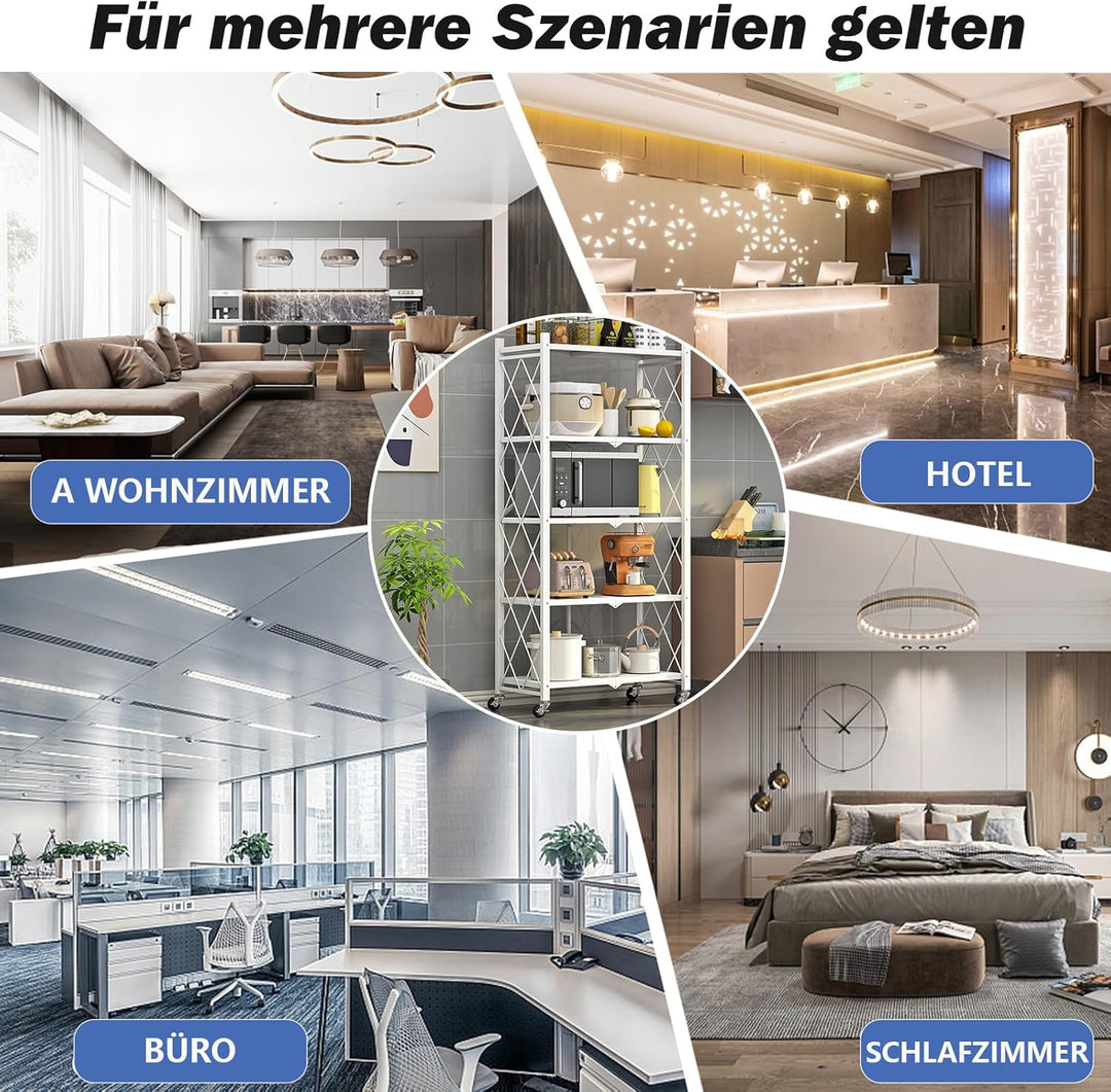 Klappbar Servierwagen mit 4 Rollen, Rollwagen klappbar 3/4/5 Etage Mobile Storage Folding Trolley Mi
