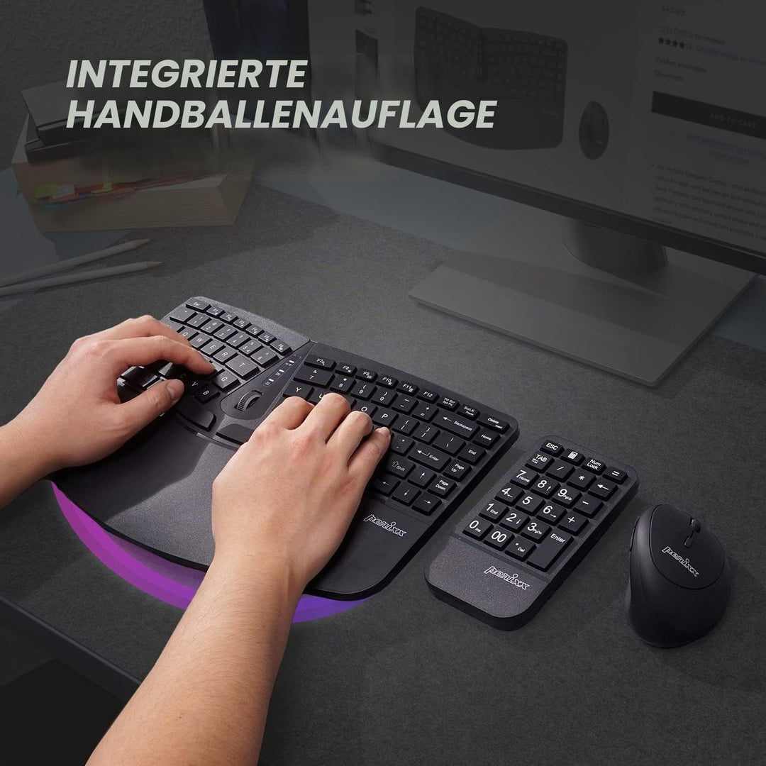Perixx PERIDUO-606A, 3-in-1 Wireless Compact Ergonomic Keyboard mit vertikaler Maus und numerischem