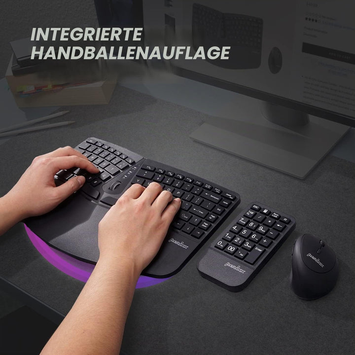 Perixx PERIDUO-606A, 3-in-1 Wireless Compact Ergonomic Keyboard mit vertikaler Maus und numerischem