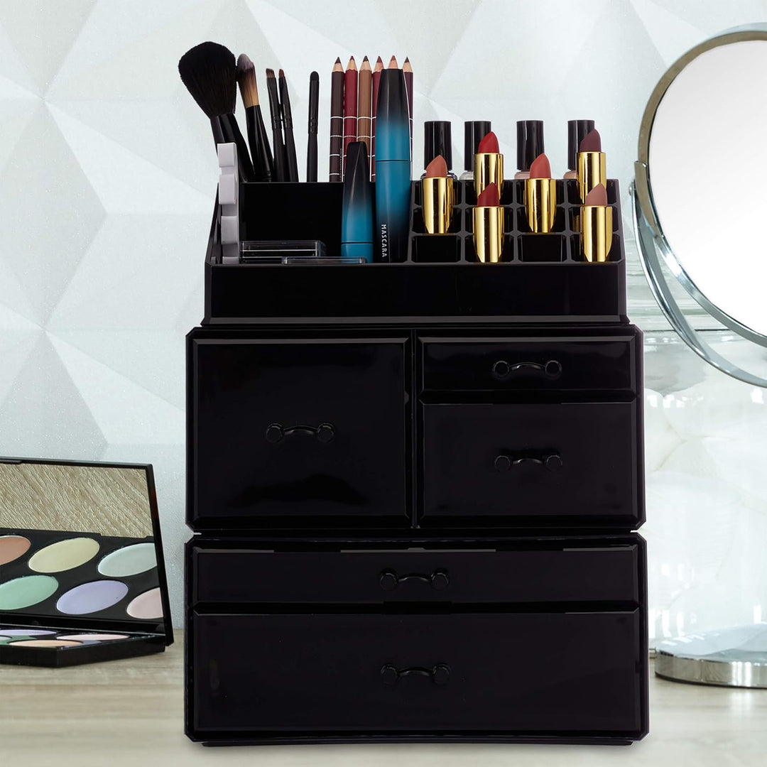 Relaxdays Make Up Organizer mit 21 Fächern, Kosmetik Tower für Lippenstift, Nagellack, Acryl Make Up