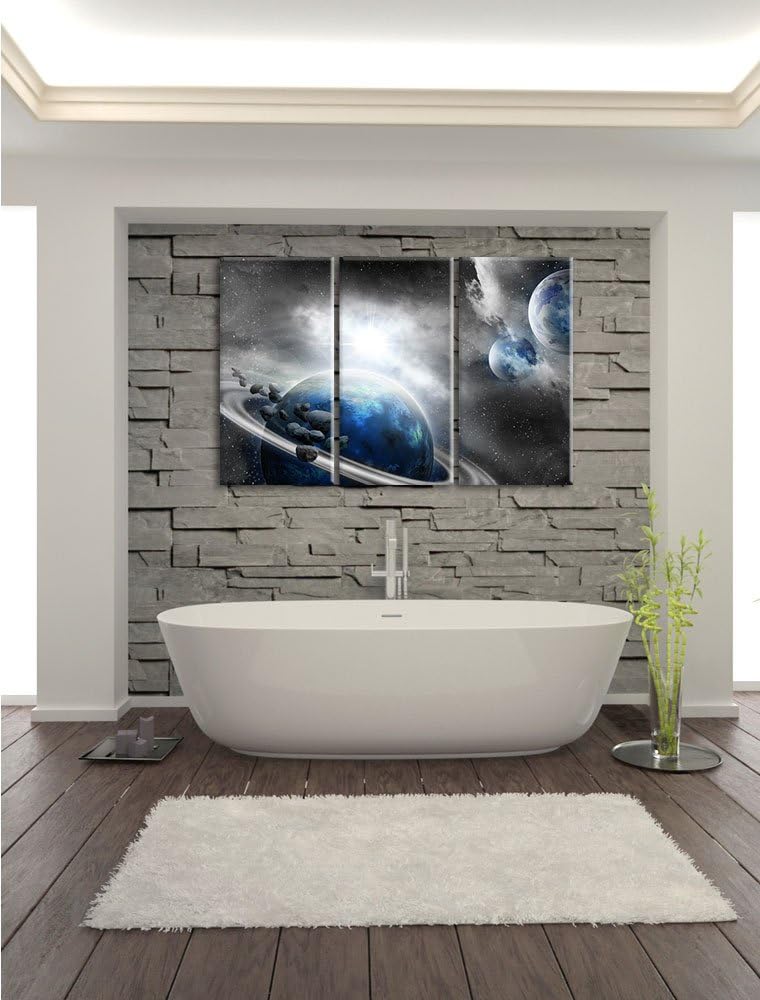 Pixxprint Planeten und Meteoriten im Weltraum B&W Detail als Leinwandbild/Grösse: 3 Teilig (120x80 c