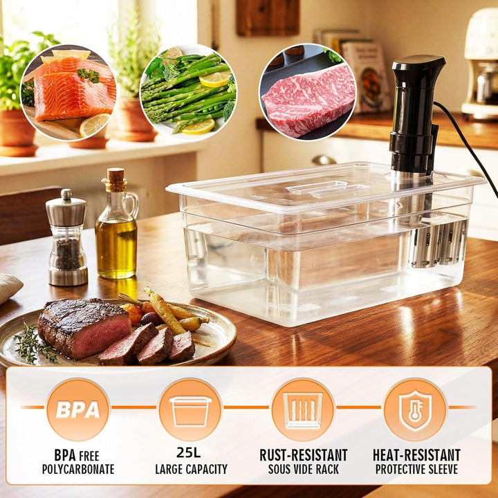 Qcwwy Weiteres Zubehör für Küchengeräte, Sous-Vide-Behälter mit Deckel, 25 Liter, für Praktisch Alle