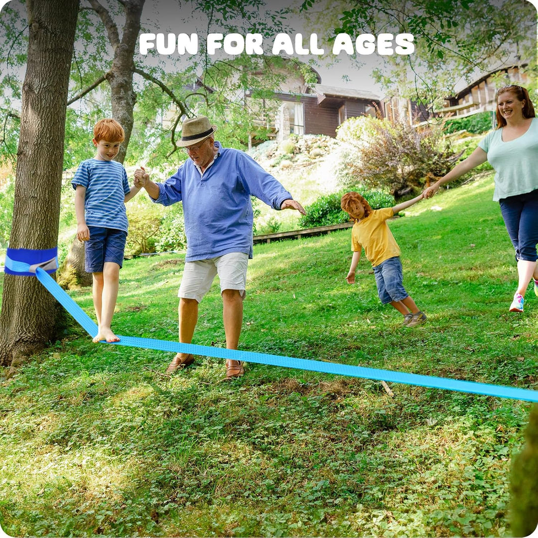Hapfan 2 X 50ft Slackline Set Kinder mit Seilrolle, Hindernisse Set mit Klettergerüst Kletterstangen