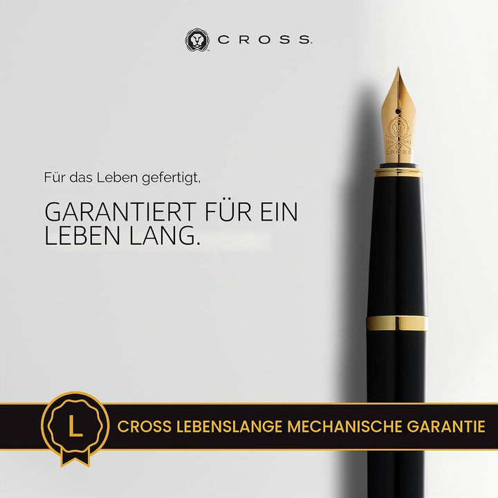 Cross Bailey Light Füllfederhalter (Federstärke M, inkl. Geschenkverpackung) Schwarz-Lack mit goldfa