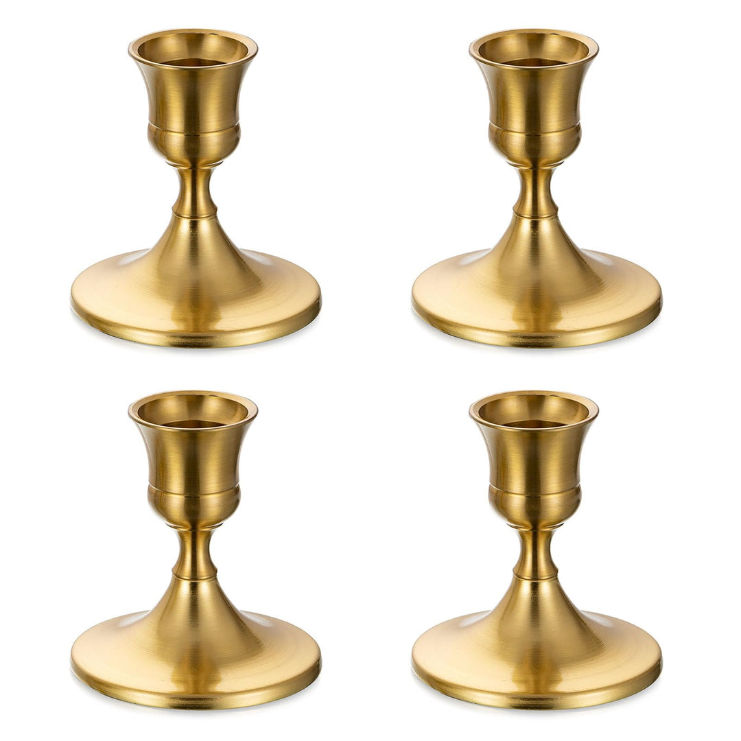 Romadedi Kerzenständer Gold Stabkerzen Tischdeko - 4er Set Klein Kerzenhalter Stabkerze Metall Vinta
