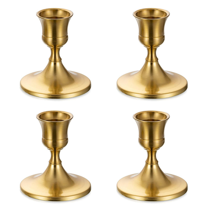 Romadedi Kerzenständer Gold Stabkerzen Tischdeko - 4er Set Klein Kerzenhalter Stabkerze Metall Vinta