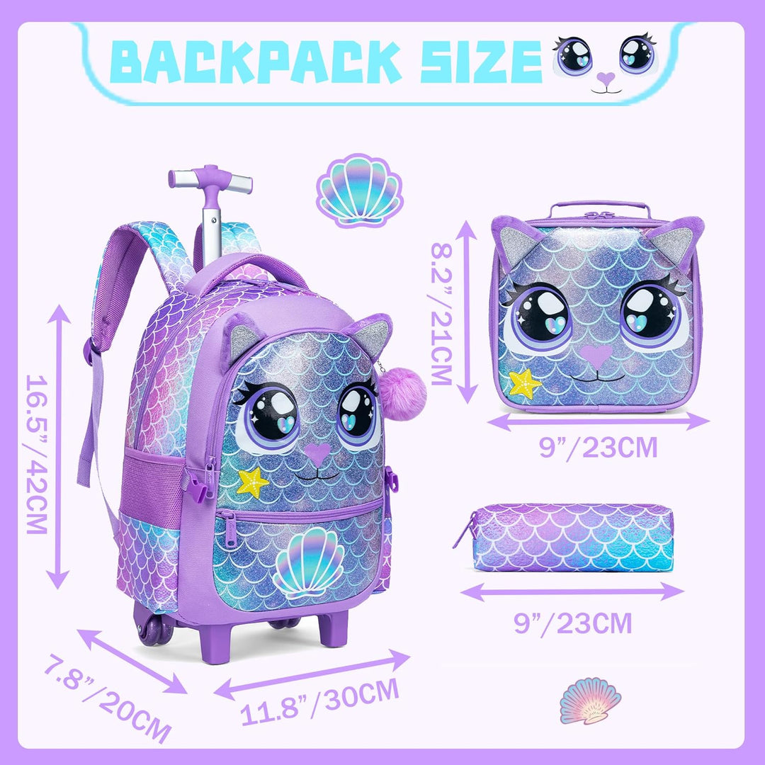 HTgroce Schulranzen Mit Rollen Schulranzen Trolley Mädchen Einhorn Rucksack Mit Rollen Rolling Backp